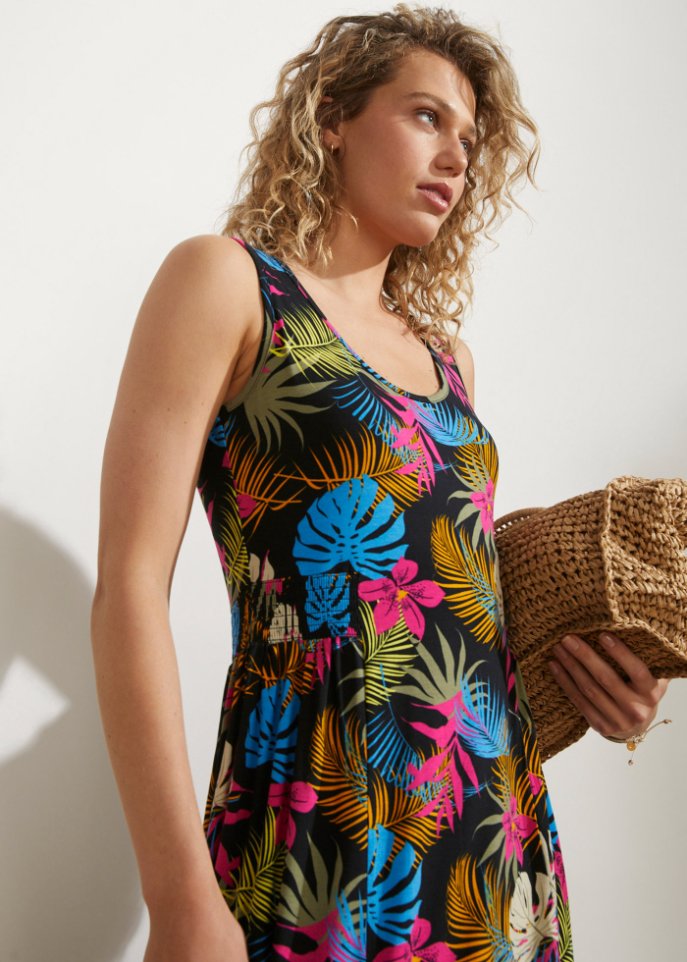 Knieumspielendes Jerseykleid mit Smok-Details