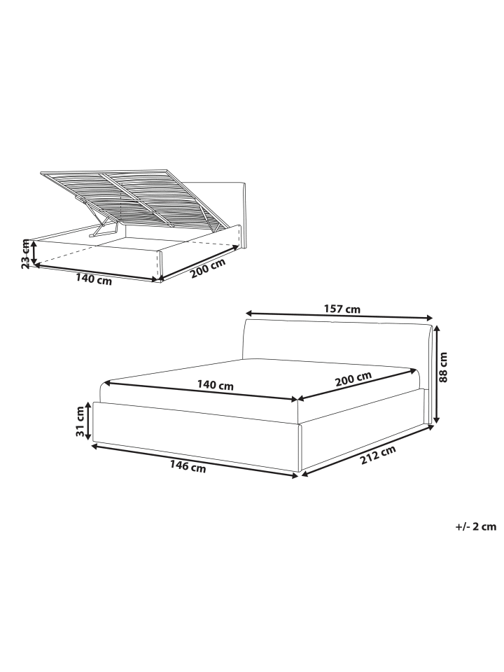 Beliani Doppelbett ORBEY in Braun - (W) 157 x (H) 88 x (L) 212 cm günstig kaufen onesize
