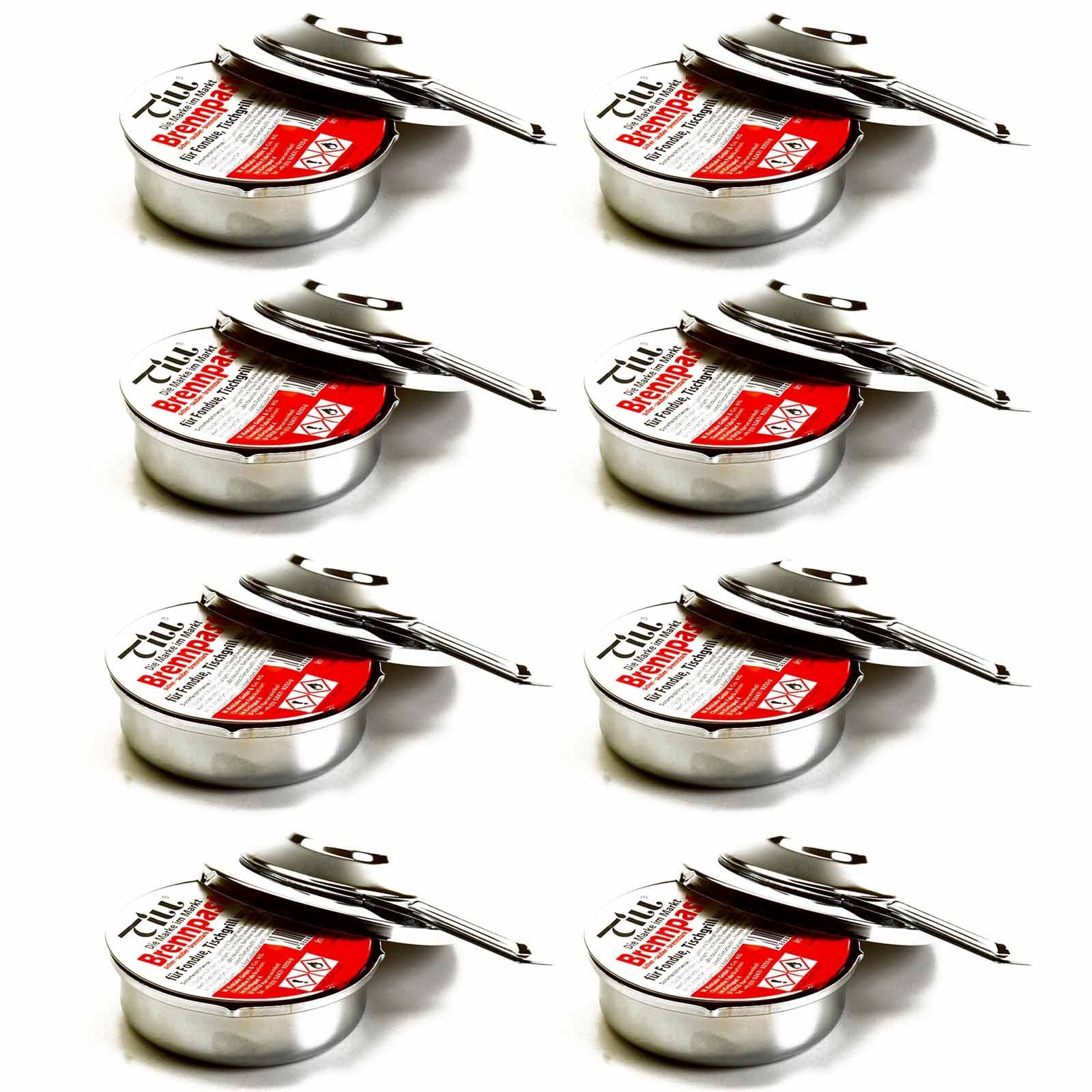Till Bioethanol 8x Pastenbrenner Spiritusbrenner Rechaud Brenner Fondue Speisewärmer, verchromt mit 8x Ethanol Brennpaste a 80 g