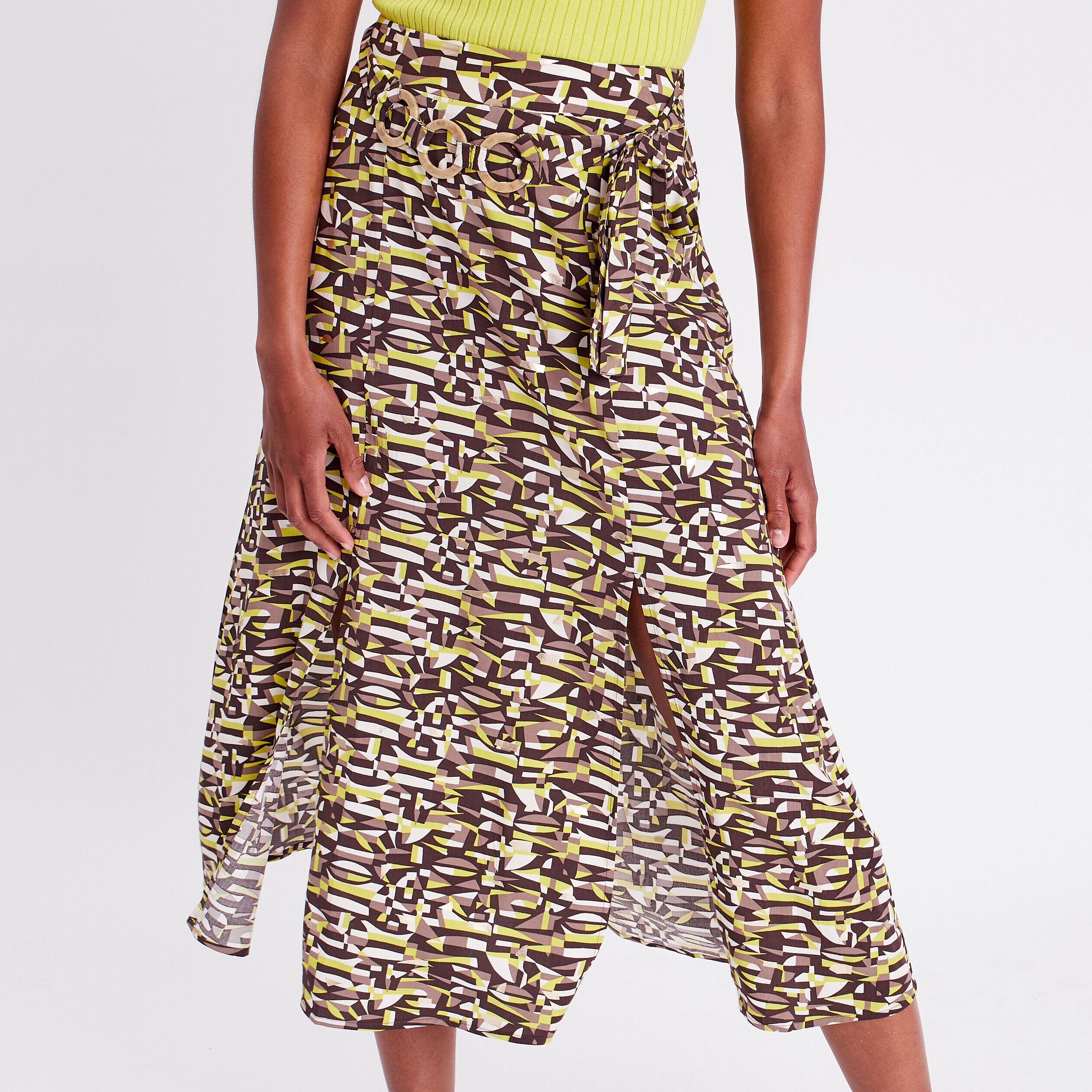 Jupe midi droite fendue marron femme | Cache Cache