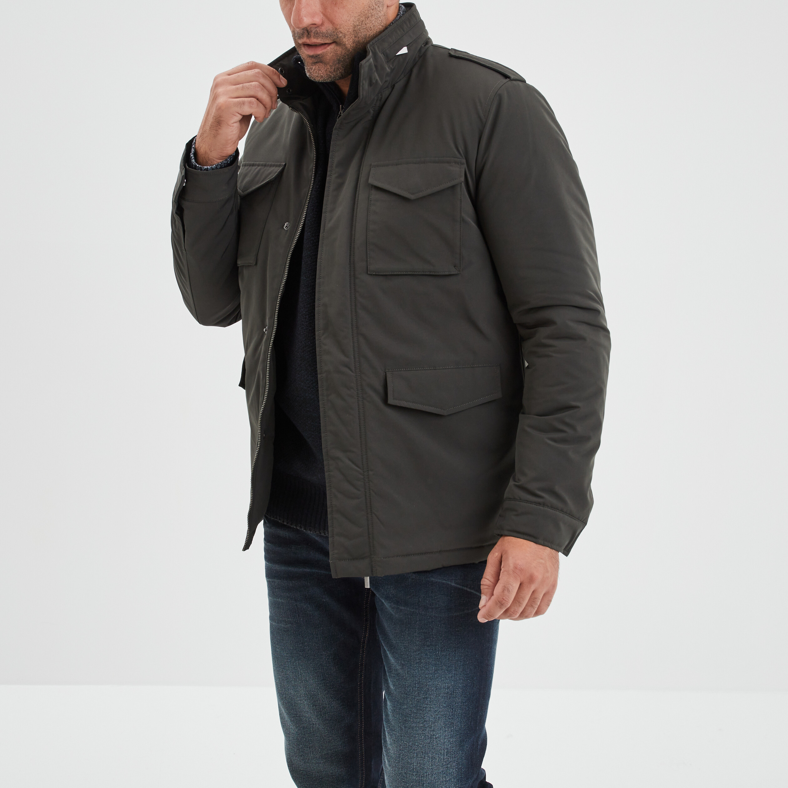 Veste saharienne poches à rabats vert kaki homme | La Halle