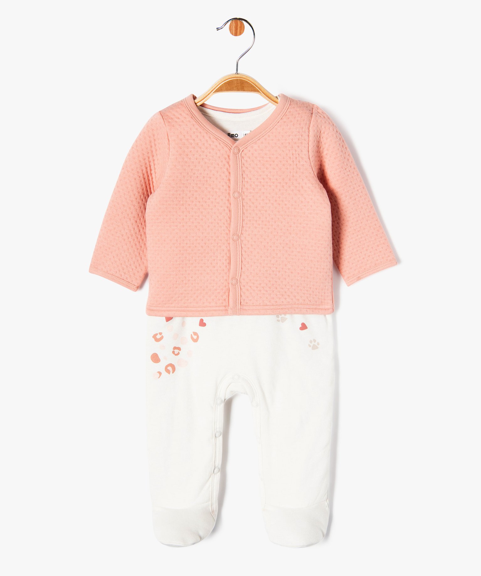 Ensemble 2 pièces combinaison et gilet bébé fille rose | GEMO