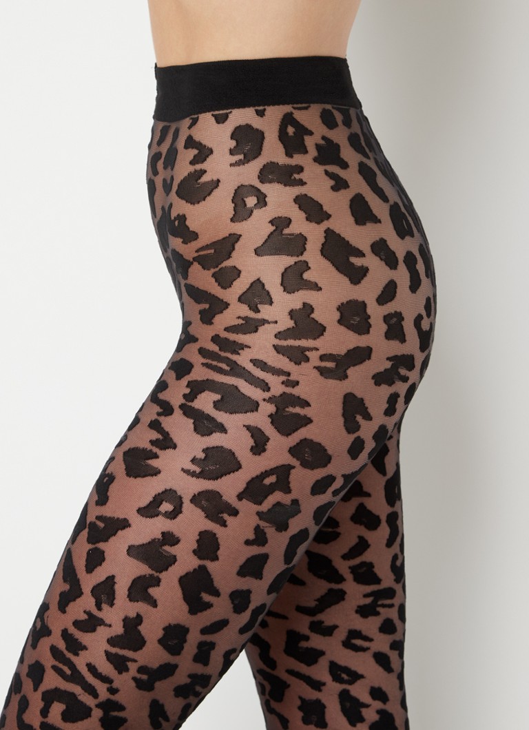 Punčocháče MarcMarcs s leopardím potiskem v 20denierové černé barvě