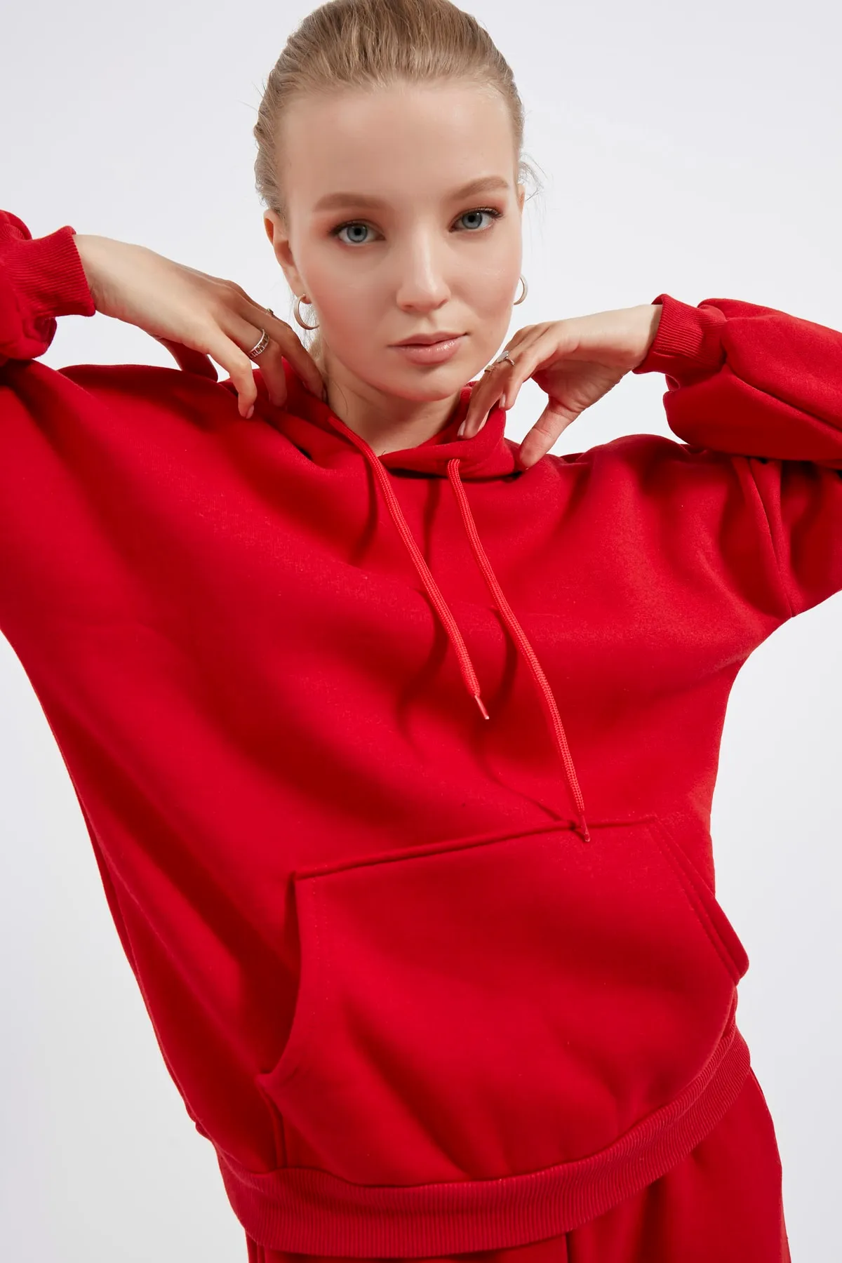 MEECY  Rotes Damen-Trainingsanzug-Set mit Kapuze