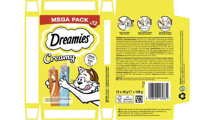 Dreamies Creamy Huhn & Lachs Mega Pack 120 g