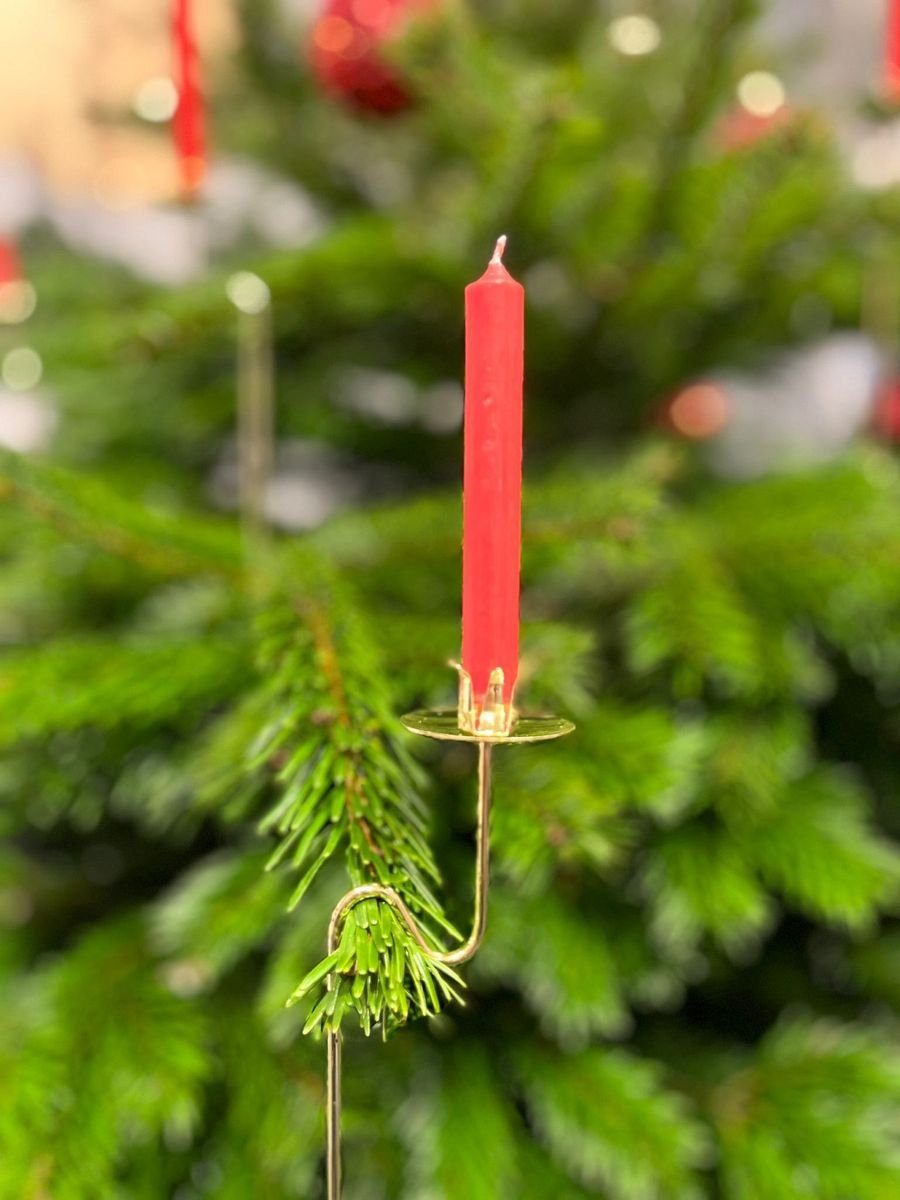 hdg Christbaumschmuck Baumkerzenhalter Balancehalter gold glänzend für Weihnachtsbaum, Pendelhalter 6 Stück im Schmuckkarton