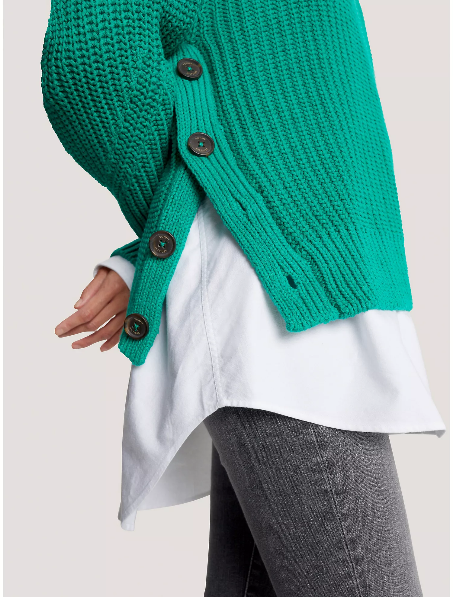Side-Button Crewneck Sweater