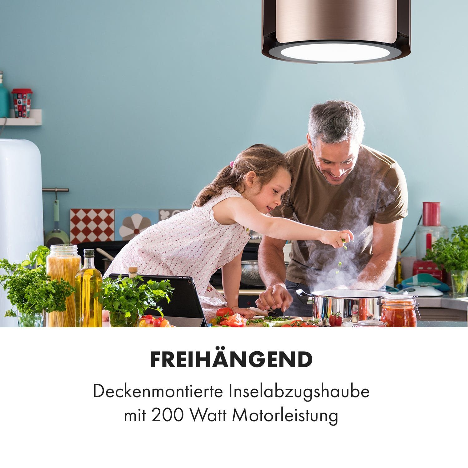 Klarstein Deckenhaube Serie CGCH6-Skyfall-Gold Skyfall Smart, Inselhaube Abzughaube Dunstabzugshaube