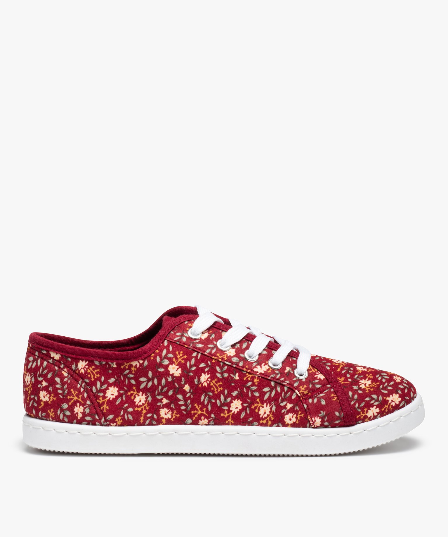 Baskets femme en toile imprimée fleurs fermeture lacets rouge | GEMO