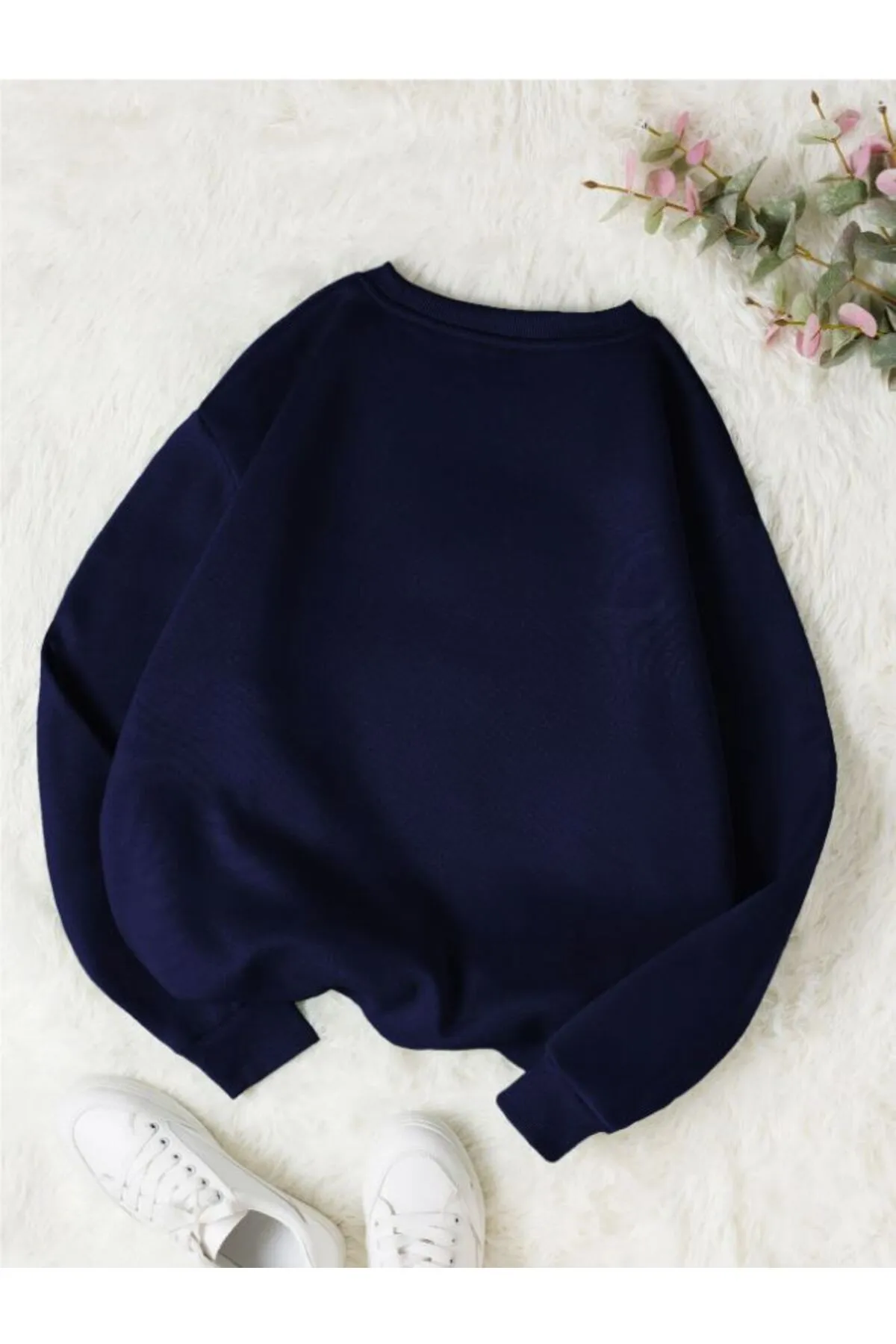 Know  Marineblaues, einfarbiges Damen-Sweatshirt mit Rundhalsausschnitt