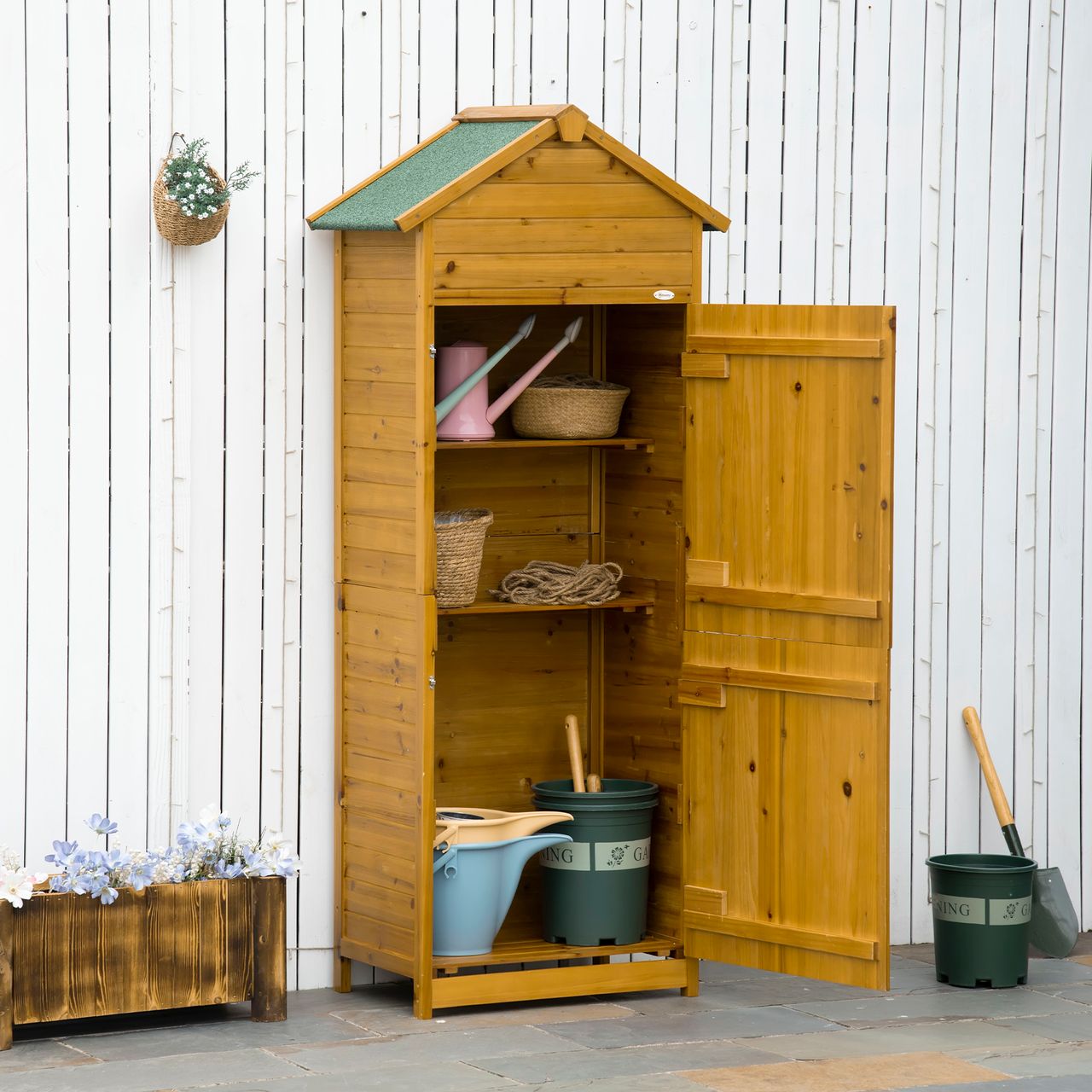 Outsunny Holz Gerätehaus Geräteschrank Gartenschrank 2 Regale wetterfest 2 Türen