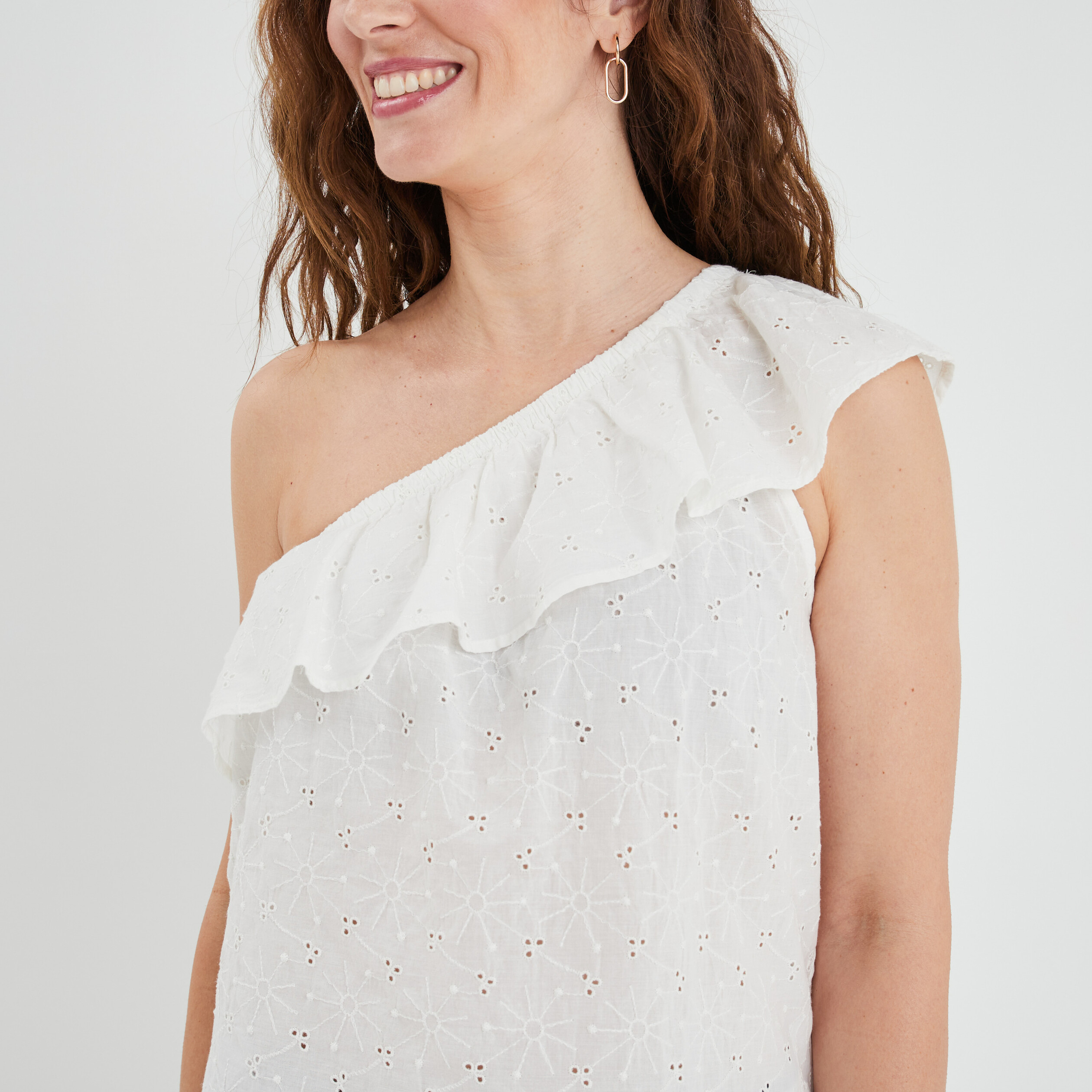 Bustier asymétrique dos ouvert à volants blanc femme | La Halle