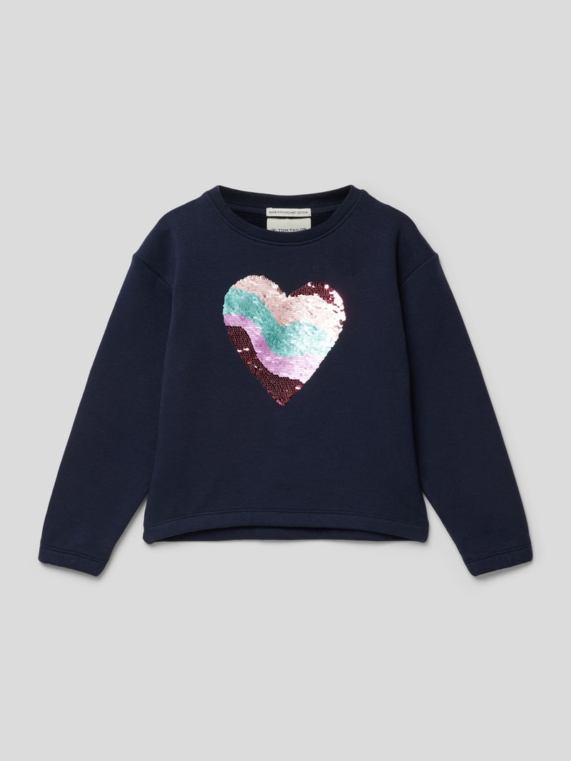 Sweatshirt mit Paillettenbesatz in marineblau