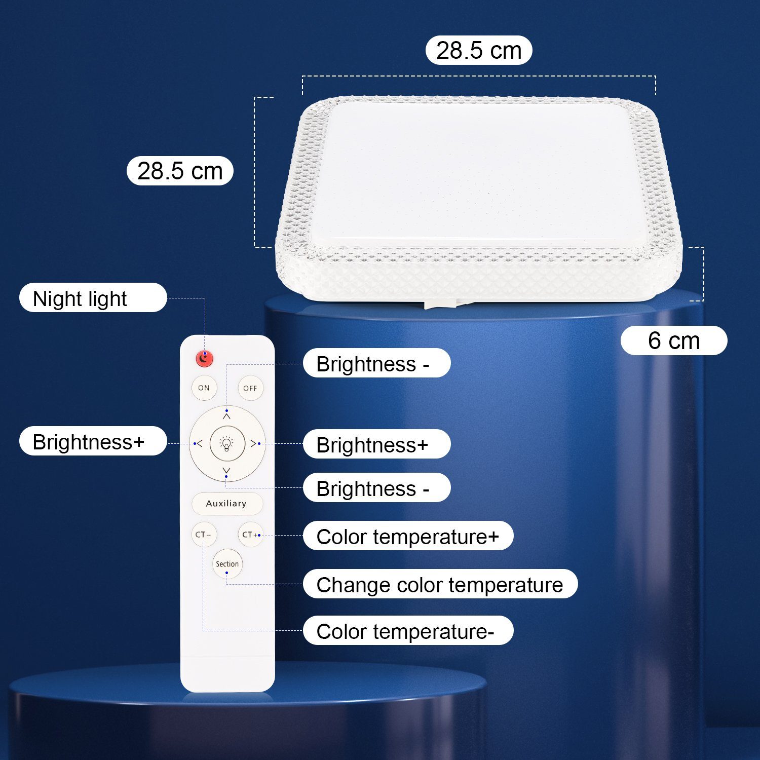 LETGOSPT Deckenleuchte 25W LED Deckenleuchte Dimmbar Kristall Deckenlampe mit Fernbedienung, LED fest integriert, Kaltweiß, Naturweiß, Warmweiß, Schlafzimmerlampe Ø29cm, Modern Sternenhimmel Quadrat Deckenbeleuchtung