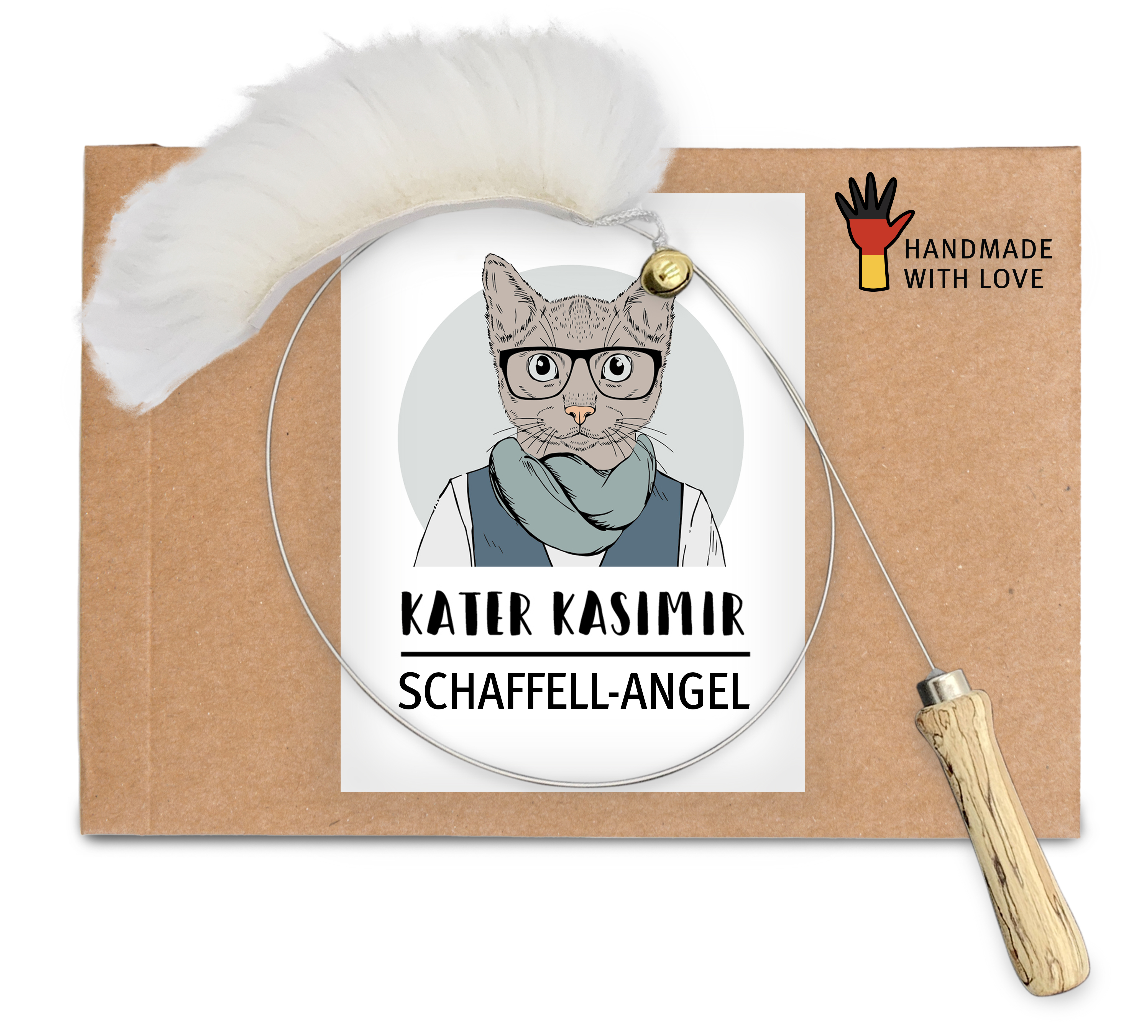 Kater Kasimir Katzenangeln Kater Kasimir Premium Katzenangel mit handgemachten Anhänger aus echtem Schaffell