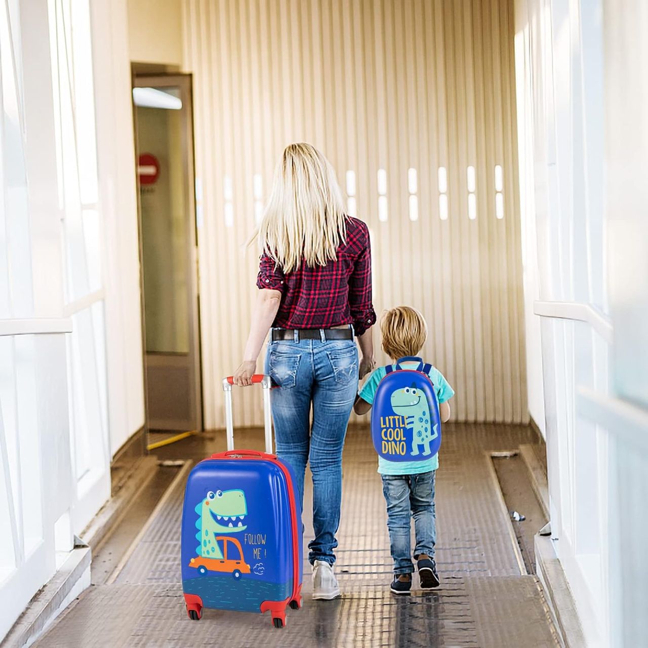 Costway 2tlg Kinderkoffer   Rucksack, Kindertrolley aus Kunststoff