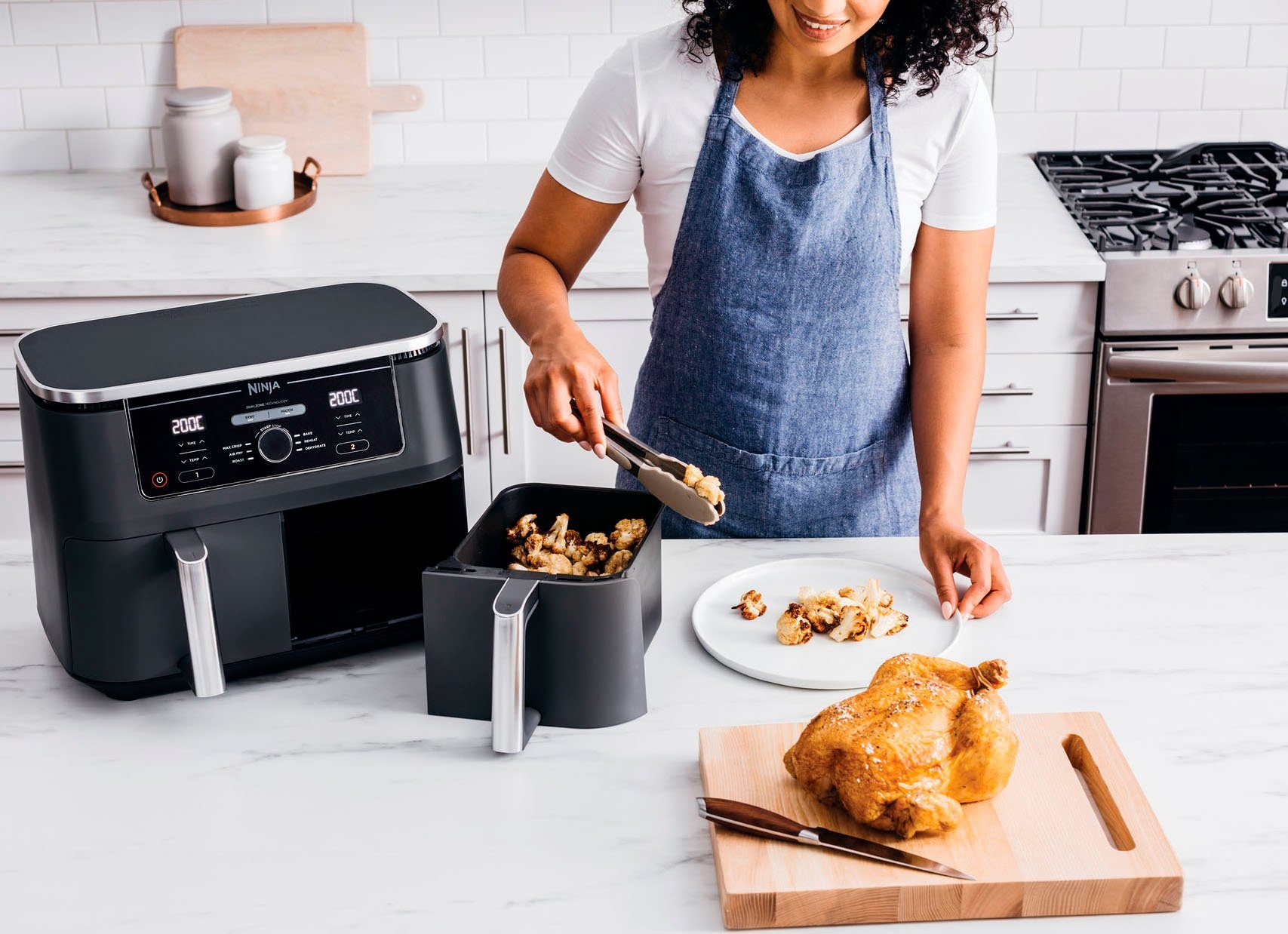 NINJA Heißluftfritteuse Foodi AF400EU Dual Zone Airfryer, 2470 W, Kapazität je 1,4 kg, incl. 2 Crisper Gittereinsätze