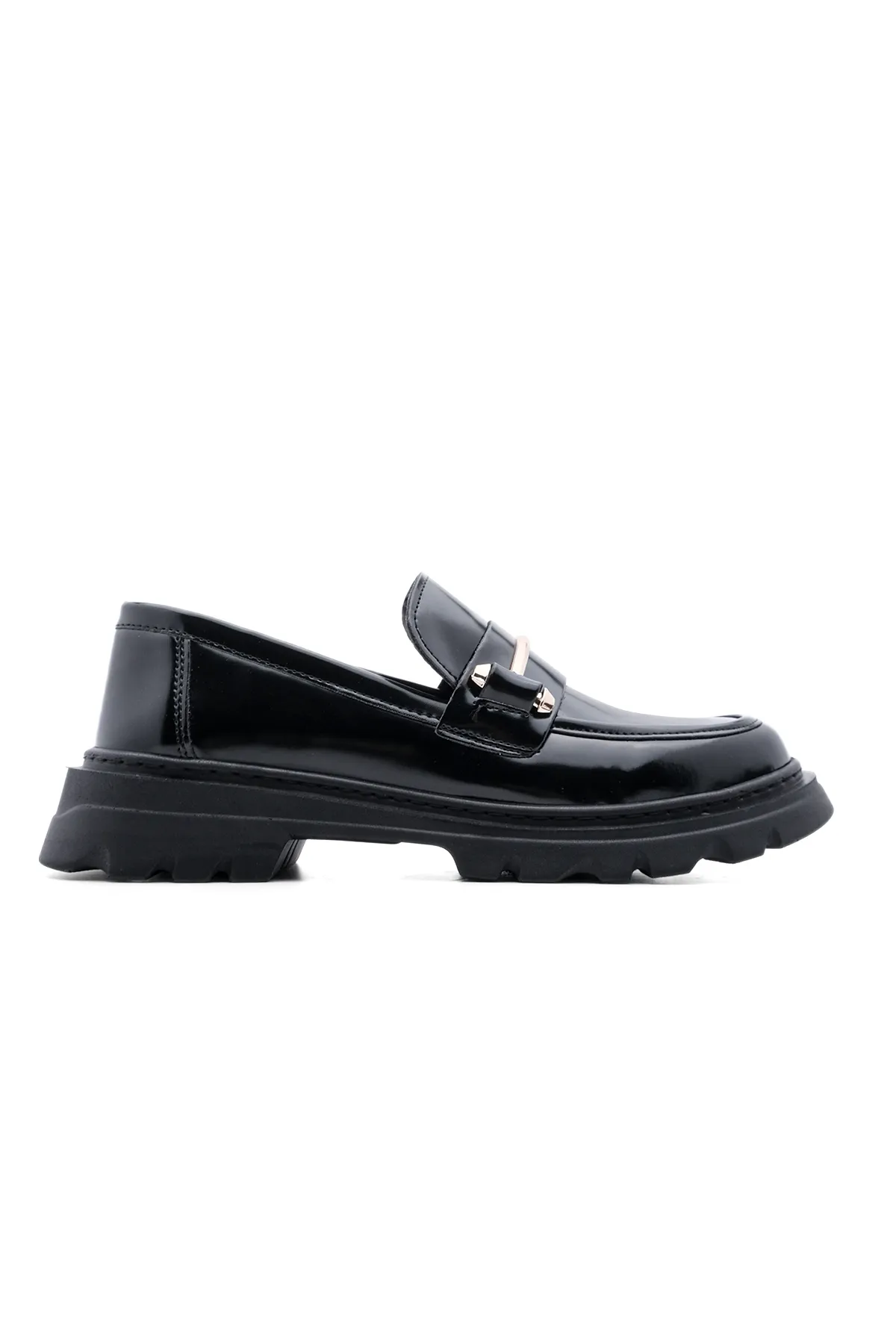 Marjin  Damen Loafer Dicke Sohle Kette Freizeitschuhe Zolez Schwarz Öffnung