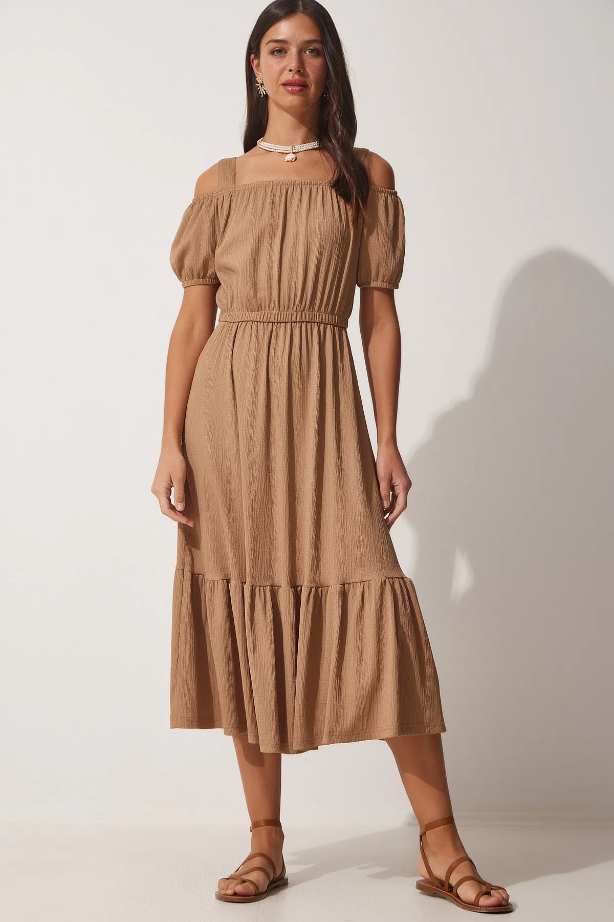 Happiness İstanbul  Damen-Sommer-Strickkleid mit Keksträgern, trägerlos, AP00182