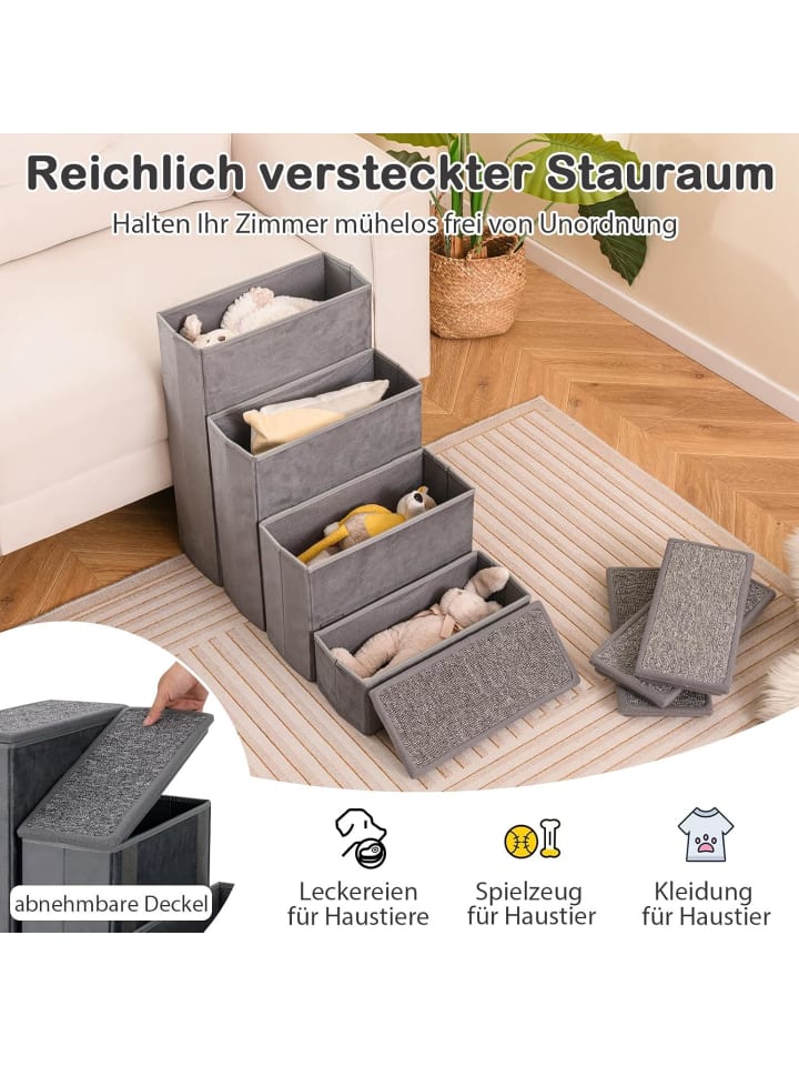 COSTWAY Hundetreppe 4 Stufen Faltbar mit Stauraum in Grau günstig kaufen onesize