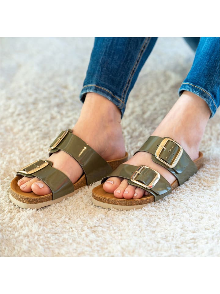 palado Pantoletten in Lack Creme Olive günstig kaufen