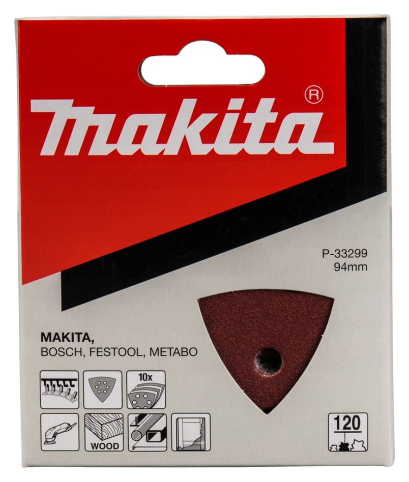 Akcesoria Makita P-33299 Papier ścierny 94x94 mm Ziarnistość 120 CZERWONY 10 szt.