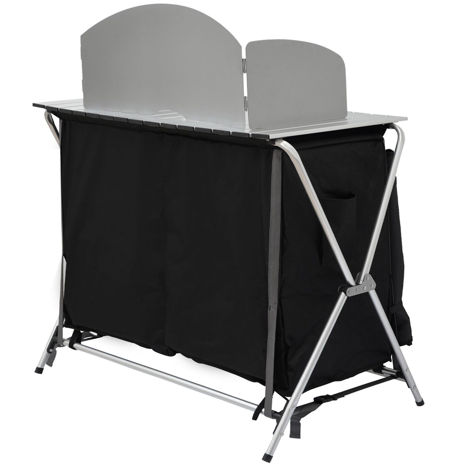 AMANKA Stoffschrank Camping-Küche + Windschutz Campingschrank faltbar 90x48x115cm 3 Fächer Camping