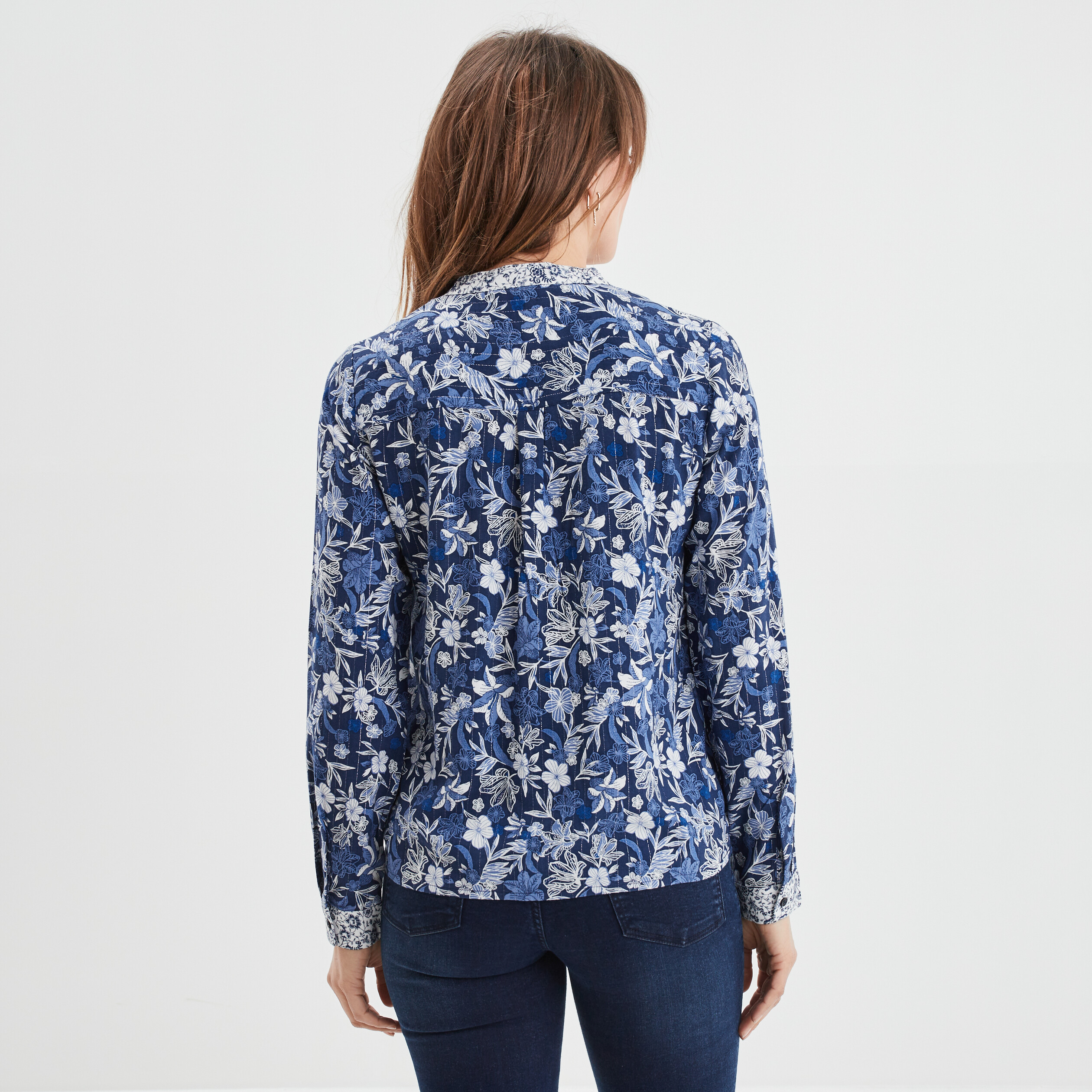 Chemise col cordons à pampilles bleu marine femme | La Halle