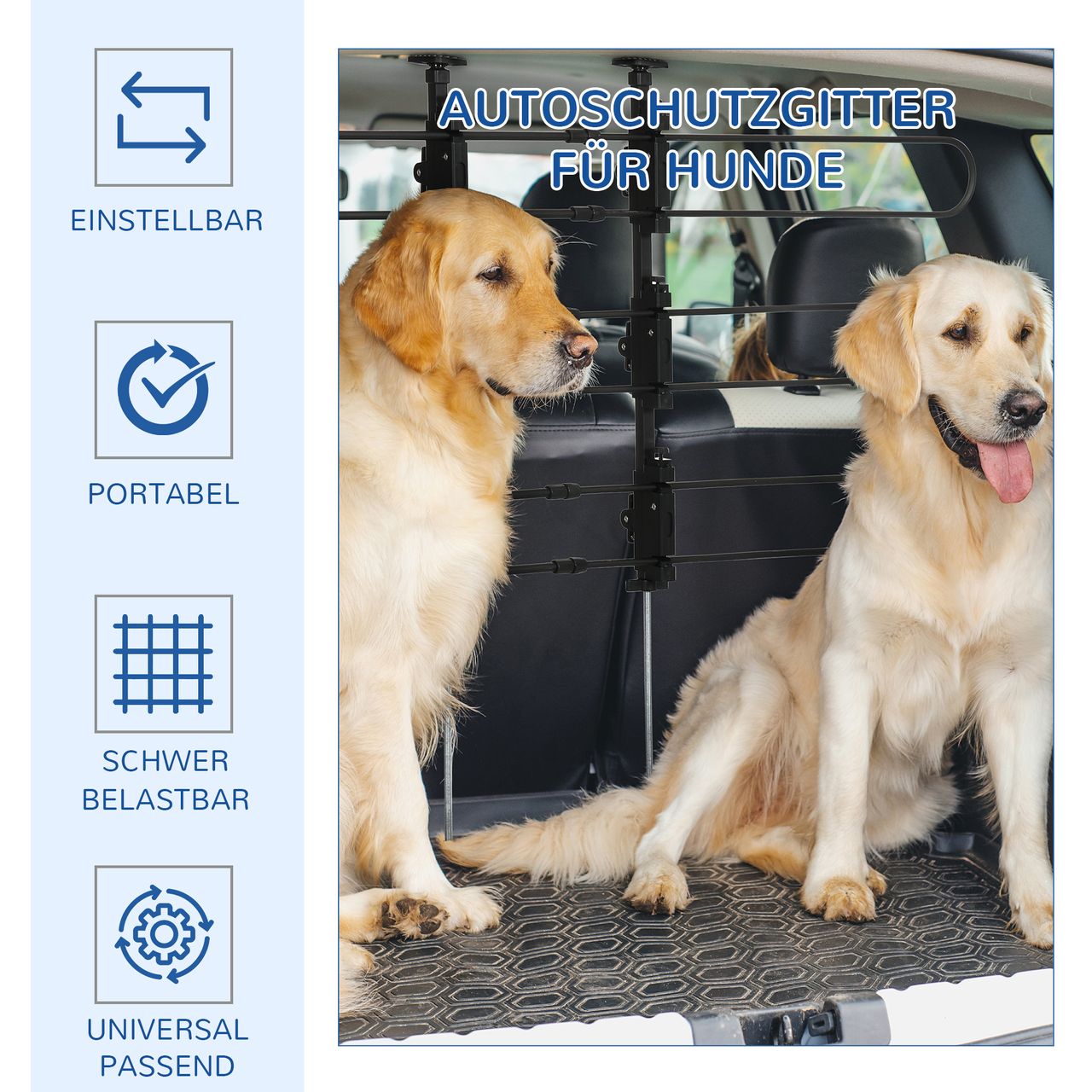 PawHut Hundeschutzgitter Auto, verstellbares Hundegitter für Hunde, Trenngitter