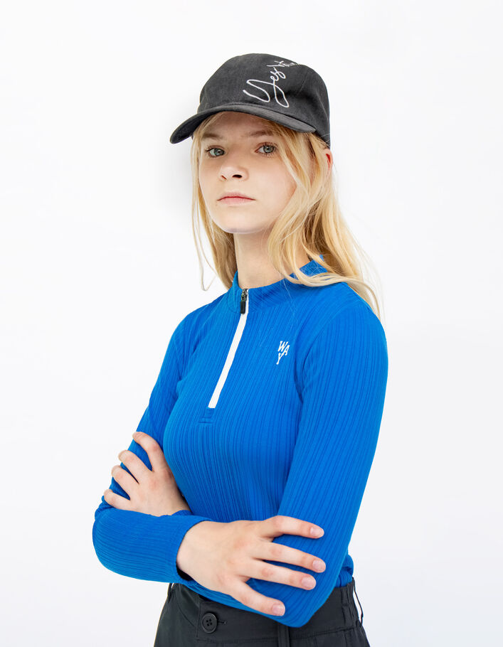 T-shirt bleu côtelé zippé fille