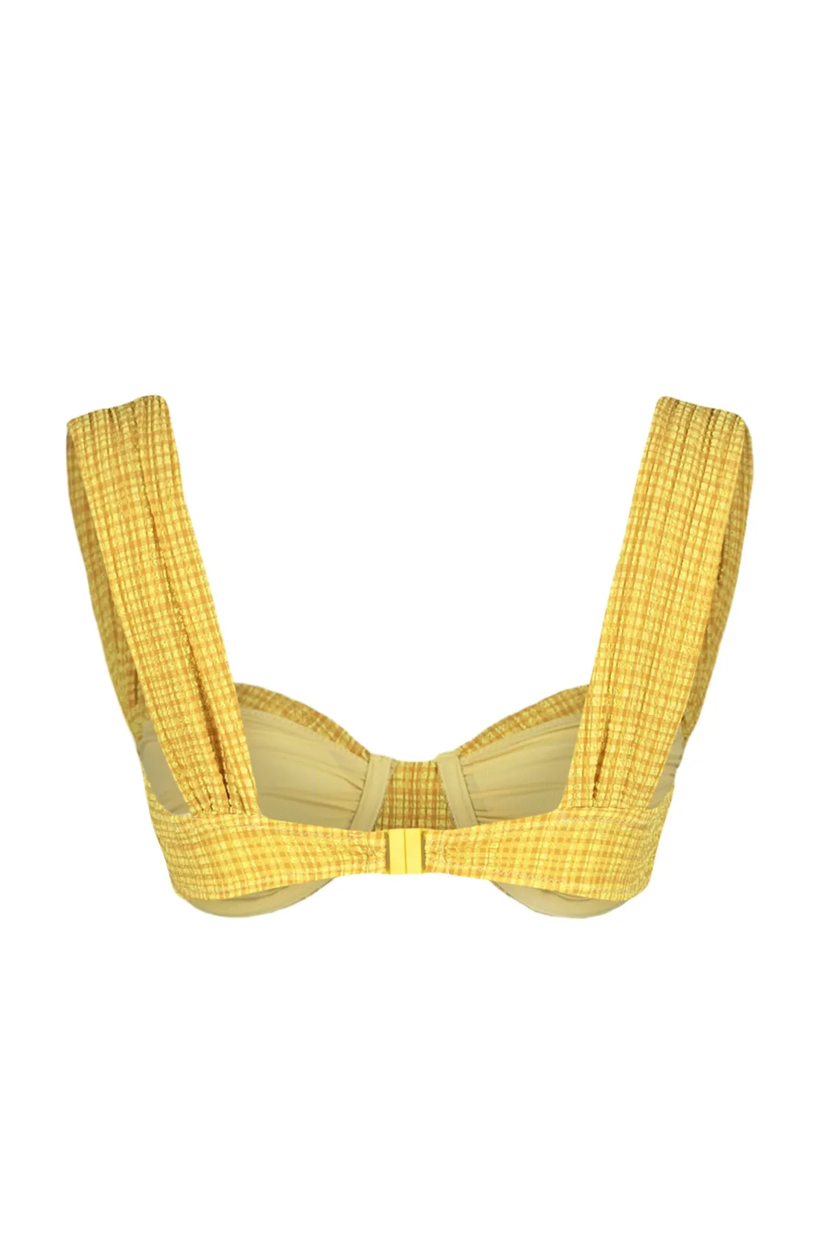 Trendyol Collection  Senffarbenes, strukturiertes Gingham-Bikinioberteil mit Bügel und Bügel TBESS21BU0161