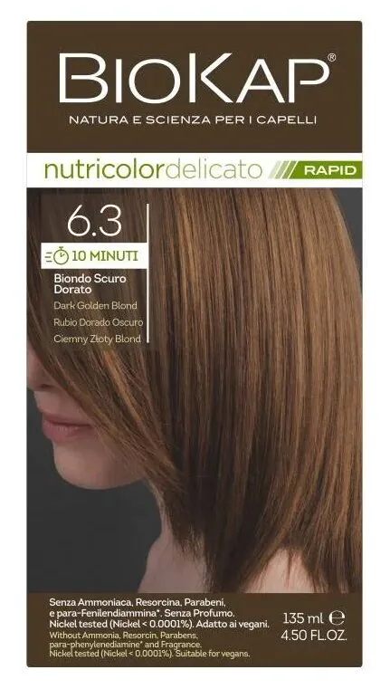 Biokap Nutricolor Delicato Rapid plaukų dažai 6.3 Tamsiai auksinė blondinė 135 ml