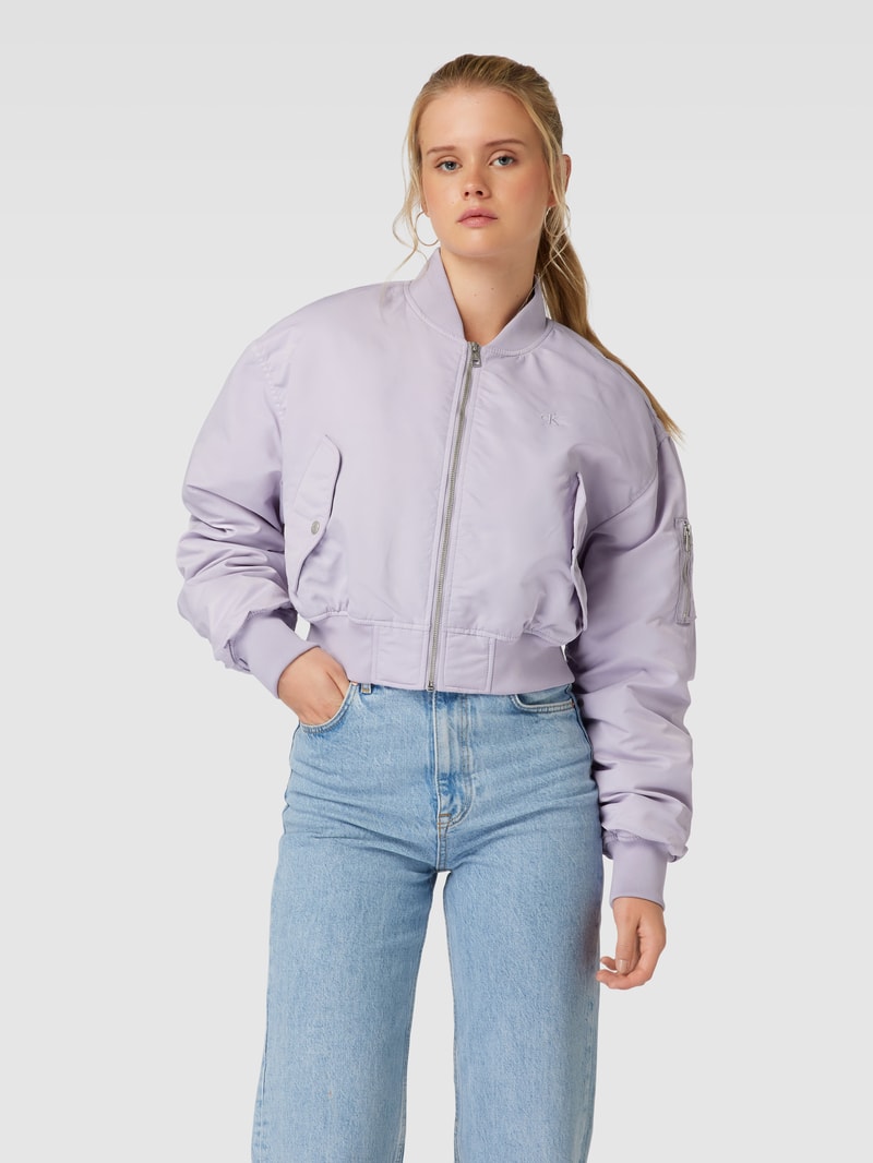 Bomberjacke mit Label-Stitching in flieder