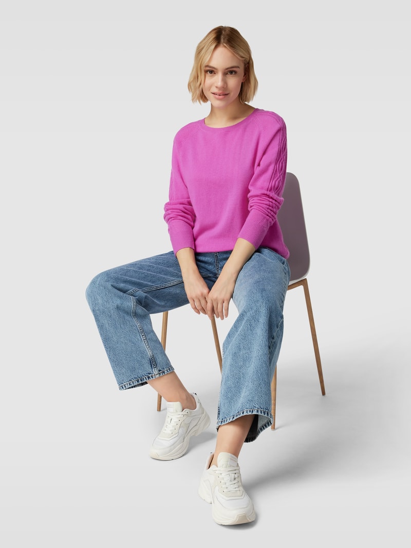 Kaschmirpullover mit Stickerei in fuchsia