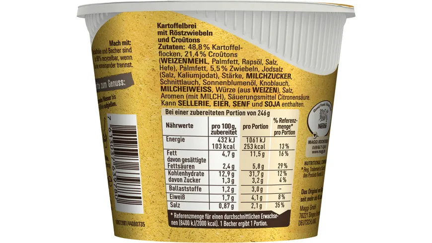 MAGGI 5 Minuten Terrine Kartoffelbrei mit Röstzwiebeln & Croutons 56 g