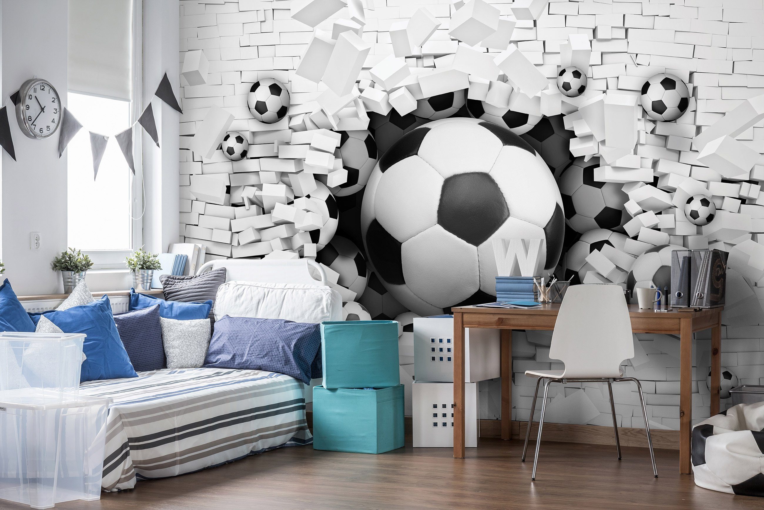 Wallarena Fototapete Kinderzimmer Jungen Fußball 3D EFFEKT Tunnel Puzze Kinderl Vlies Tapete für Jungenzimmer oder Babyzimmer Vliestapete Wandtapete Motivtapete, Glatt, 3D-Optik, Vliestapete inklusive Kleister