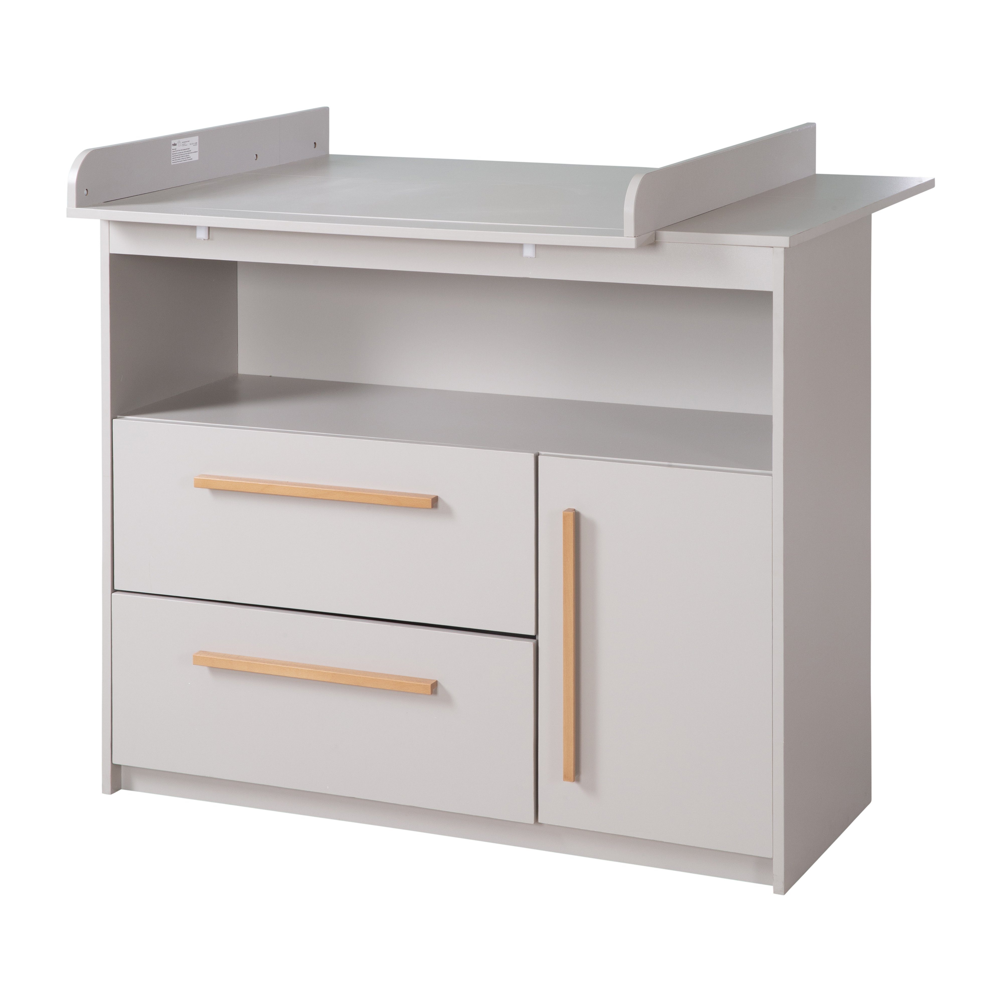 roba® Wickelkommode Lea, Wickeltisch aus Holz, Grau/Beige lackiert, inkl. abnehmbarem Wickelaufsatz - 2 Schubladen, 1 Tür, 1 offenes Fach