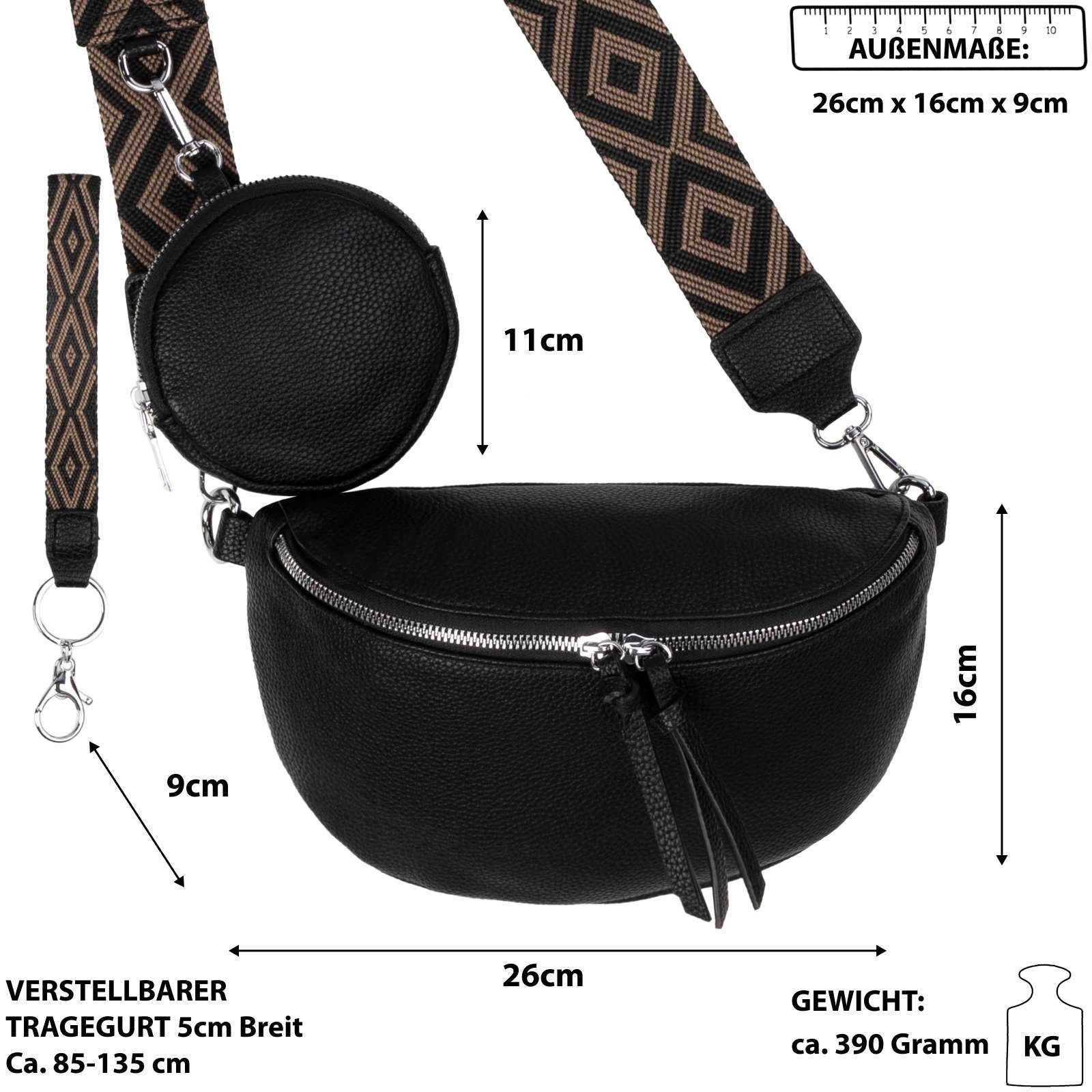 EAAKIE Gürteltasche Bauchtasche Umhängetasche Crossbody-Bag Hüfttasche Kunstleder Italy-D, als Schultertasche, CrossOver, Umhängetasche tragbar