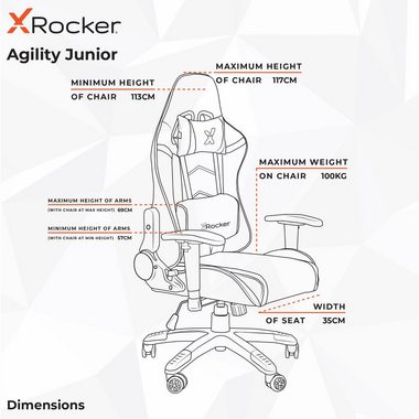 X Rocker Gaming-Stuhl Agility Compact RGB Bürostuhl für Kinder & Teenager mit Beleuchtung