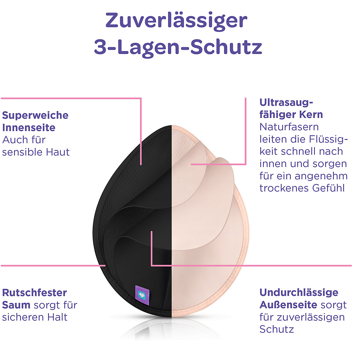 Waschbare Stilleinlagen schwarz & hellrosa, 8 Stück