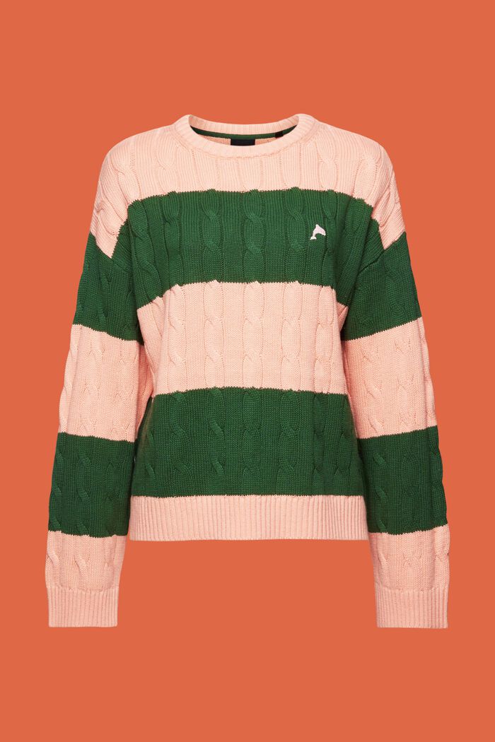Gestreifter Zopfstrickpullover mit Delfin-Logo