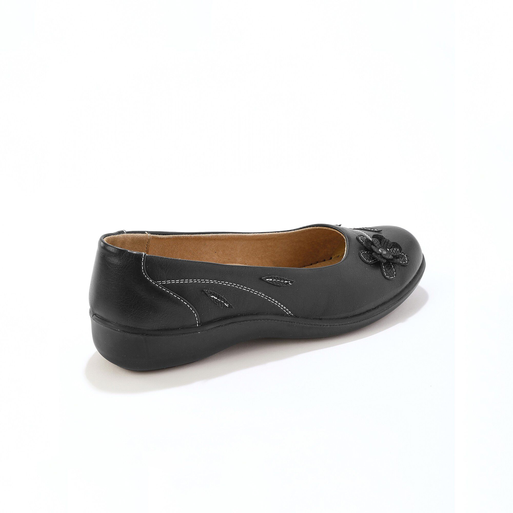 Ballerines en cuir à fleur appliquée largeur confort