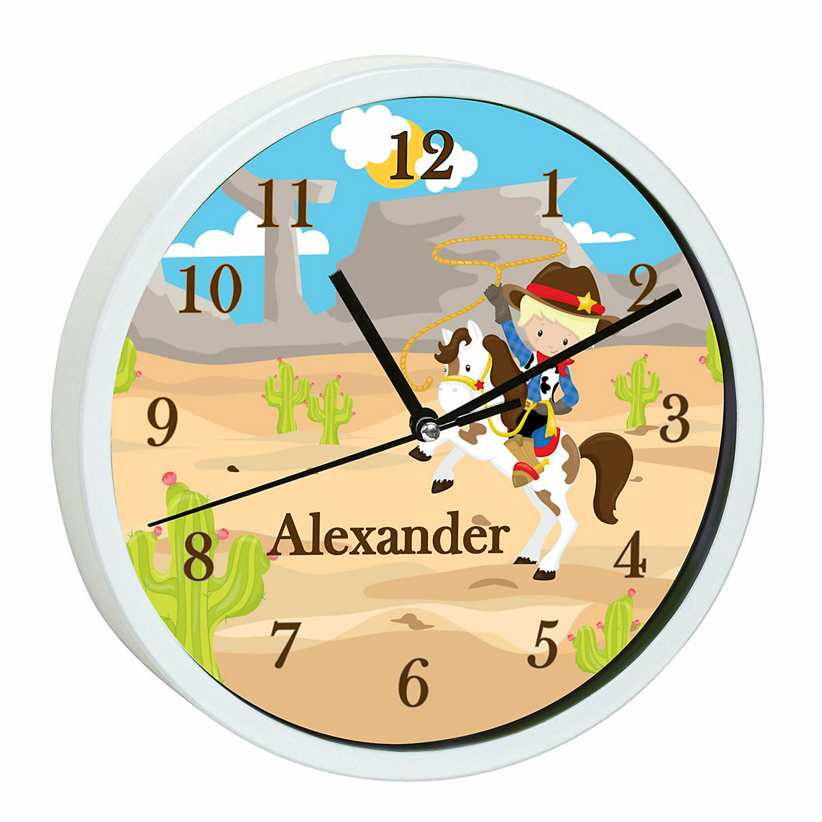 Kinder Wanduhr personalisiert mit Name Cowboy