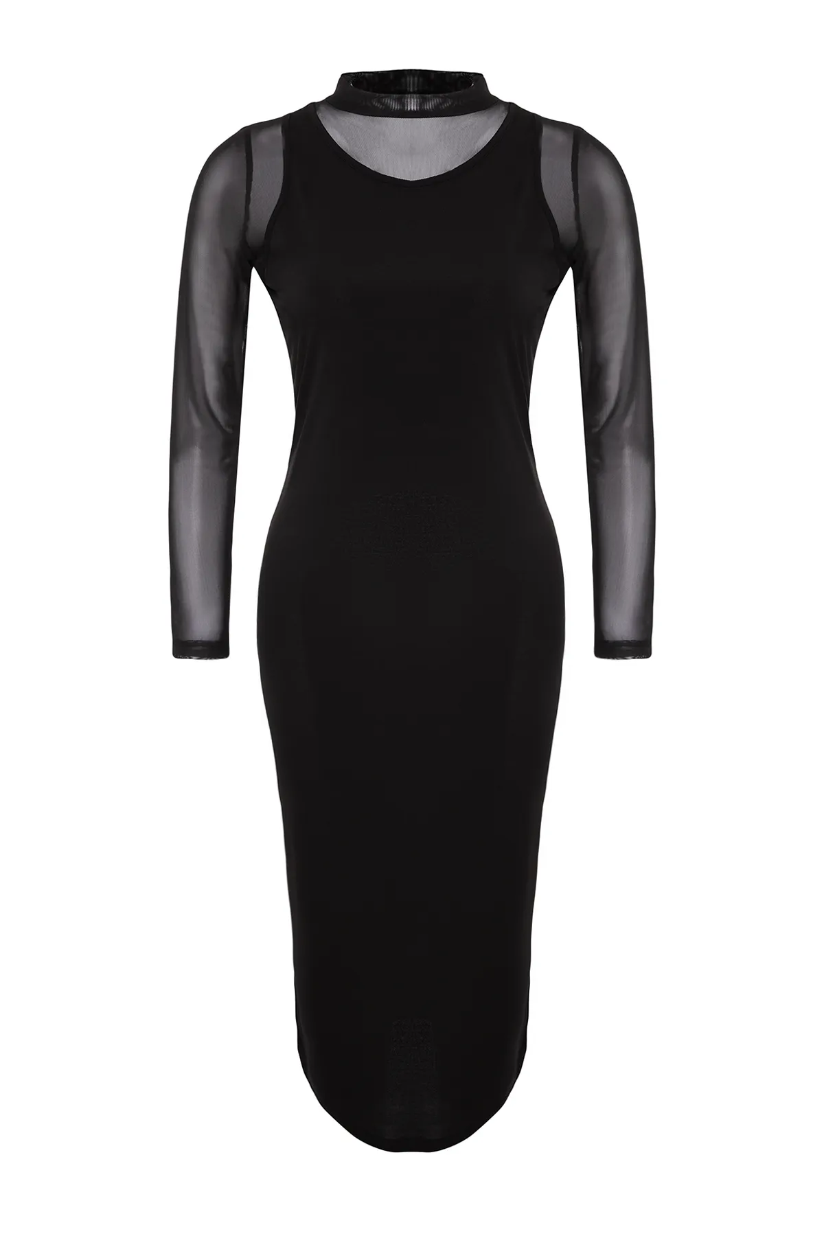 Trendyol Curve  Schwarzes, tailliertes Midi-Strickkleid TBBAW24AH00083