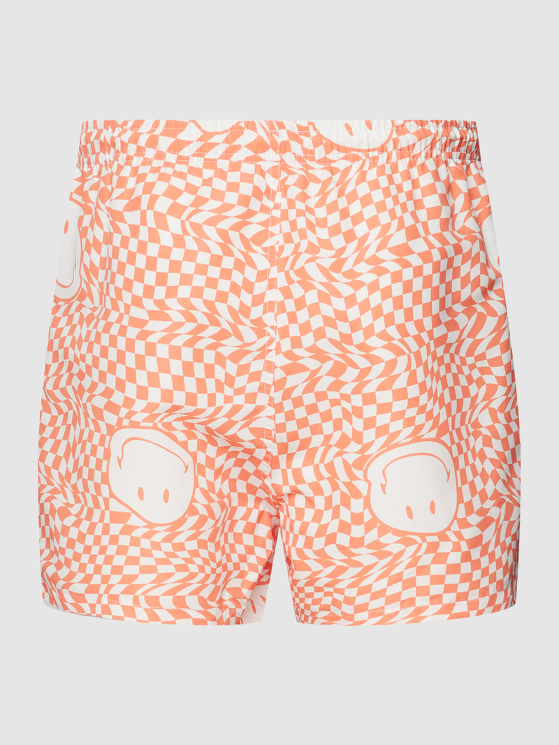 Badehose mit Allover-Muster Modell 'SMILEY' in lachs