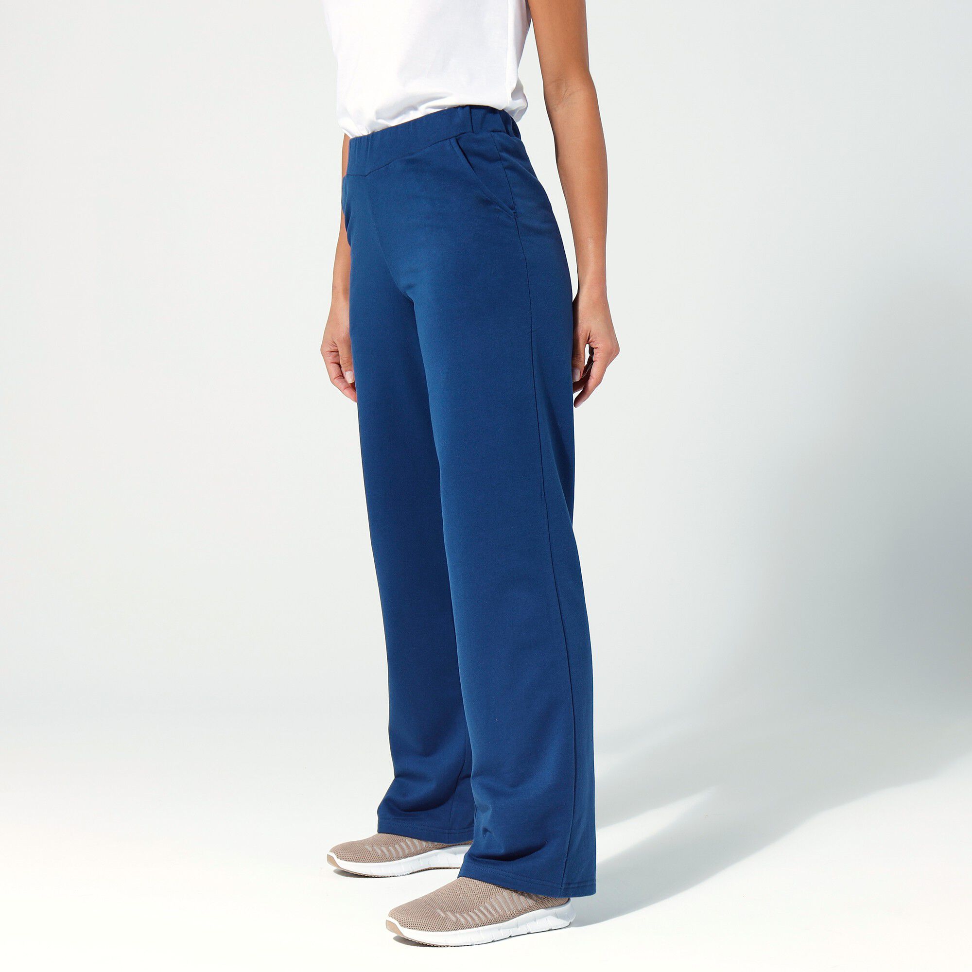 Pantalon coupe large molleton taille élastiquée