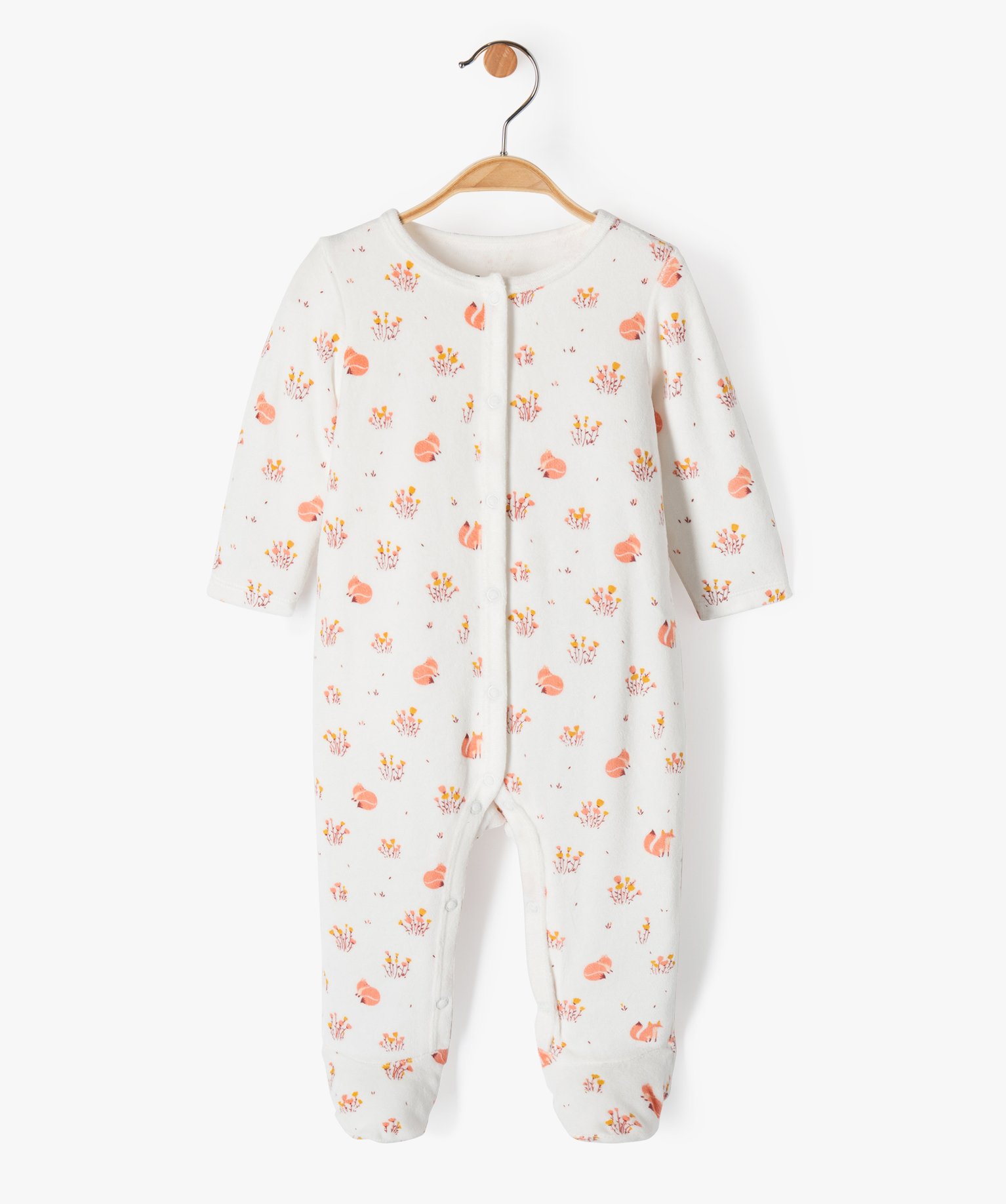 Pyjama bébé fille à motifs renards et petites fleurs beige | GEMO