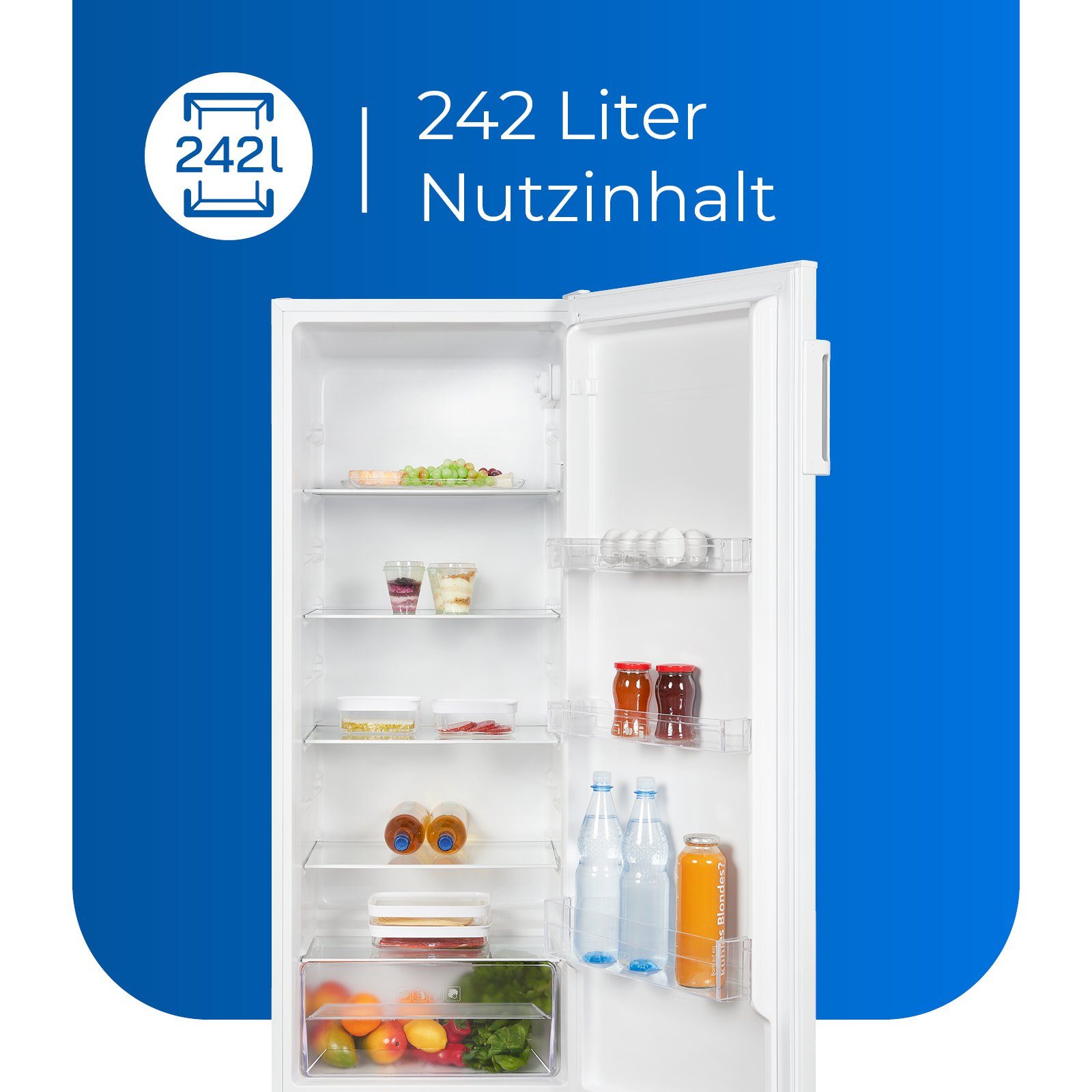 exquisit Vollraumkühlschrank KS320-V-H-040E, 142.6 cm hoch, 54.4 cm breit, XL-Kühlschrank mit reichlich Platz für Ihr Kühlgut