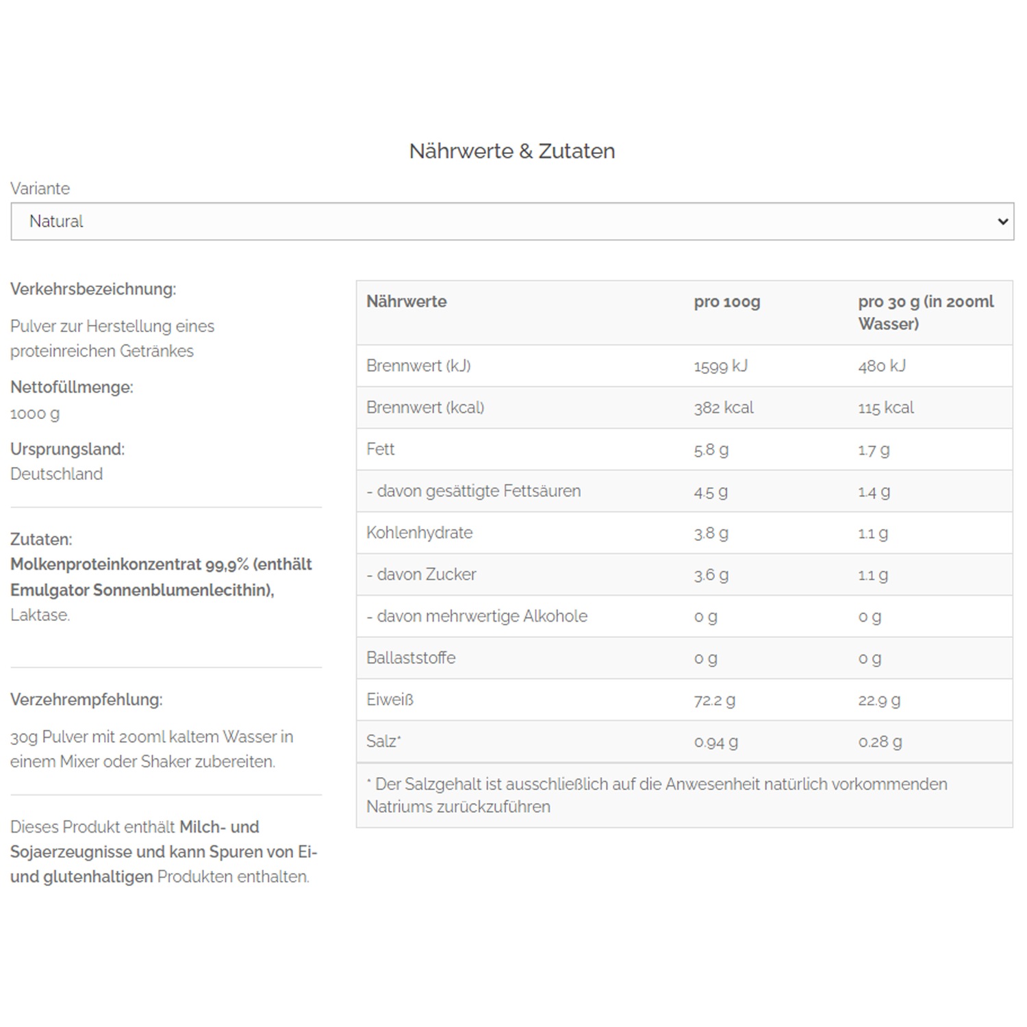 Naked Whey Protein - hoher Eiweißanteil. hohe biologische Wertigkeit. mit Laktase