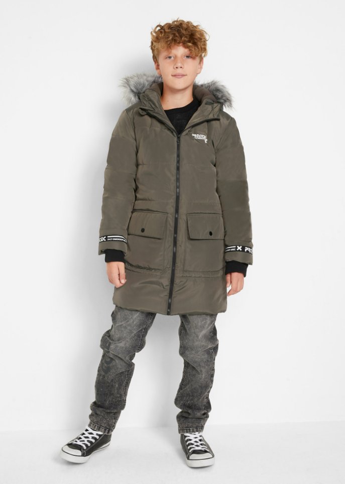 Jungen Winterparka mit abnehmbarem Fellimitatkragen